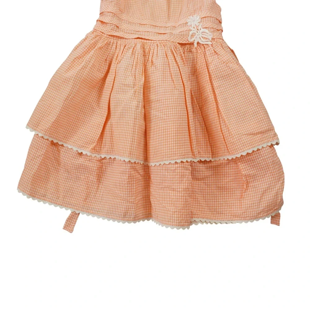 Vintage Cinderella Shirley Temple Gingham Dress Orange White Tiered Ric Rac USA